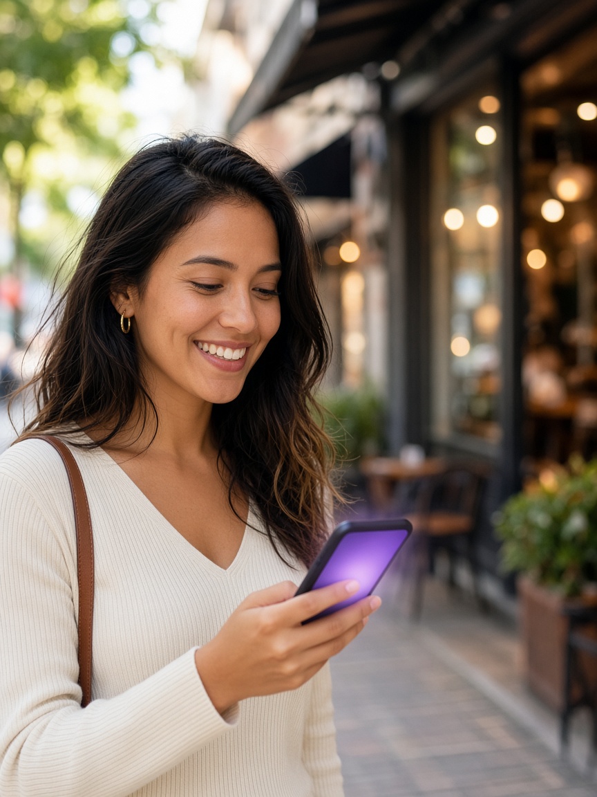 Cliente consultando o cartão fidelidade no celular